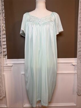 Vintage Sears Carriage Court Blue Lace Nylon Nightgown USA